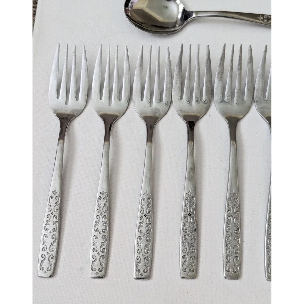 Vtg MCM Stainless Imperial Scroll Cadiz Japan Flatware Spoons Forks (Lot of 21)